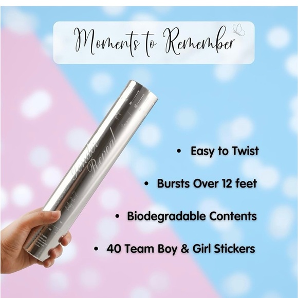 Gender Reveal Confetti Powder Cannon - 2 Blue Decorations Party Supplies - Picture 3 of 3